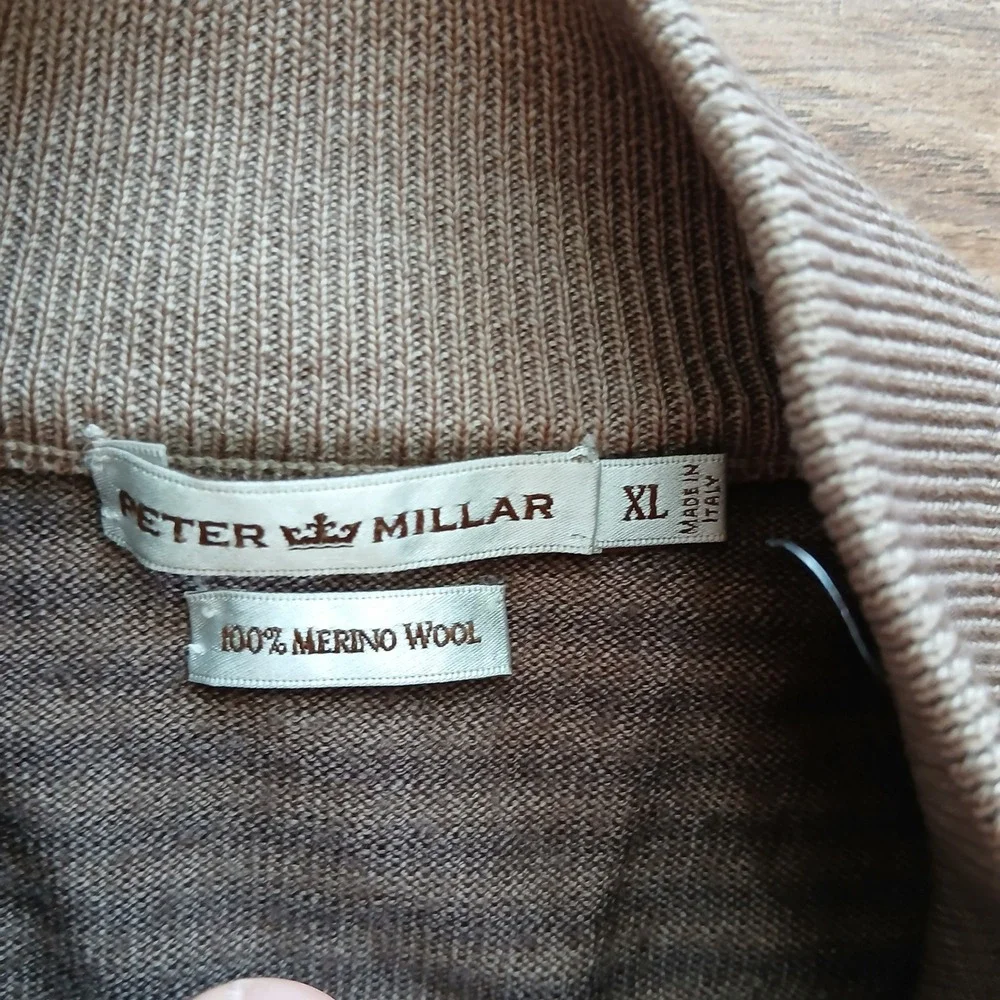 Peter Millar Sweater Mens Extra Large Brown Striped 100% Merino‎ Wool MF15S68